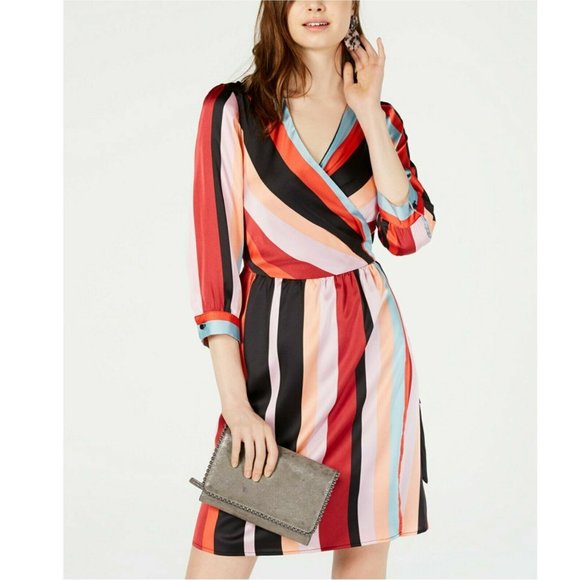 Bar III Multi - Color Striped Wrap Dress.  XS, S, M, L, XL - Picture 1 of 16